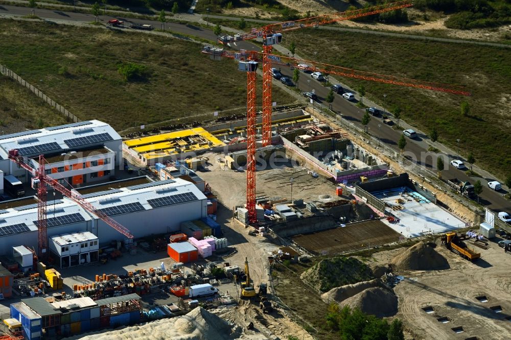 Aerial image Berlin - Extension - new building - construction site on the factory premises of Hirsch + Lorenz Ingenieurbau GmbH on Gerhard-Sedlmayr-Strasse in the district Johannisthal in Berlin, Germany
