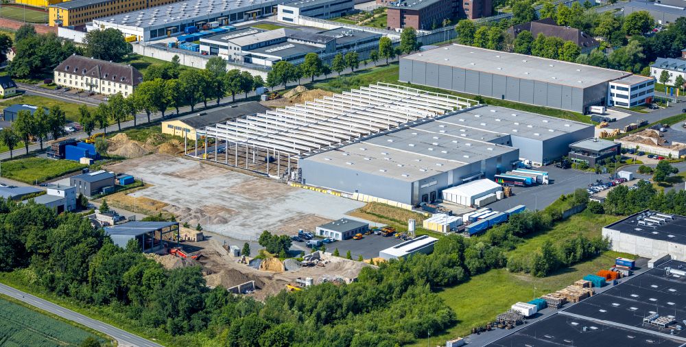 Aerial photograph Werl - Extension - new building - construction site on the factory premises Kulle Logistik GmbH & Co. KG on street Von-Papen-Anger in the district Westoennen in Werl at Ruhrgebiet in the state North Rhine-Westphalia, Germany