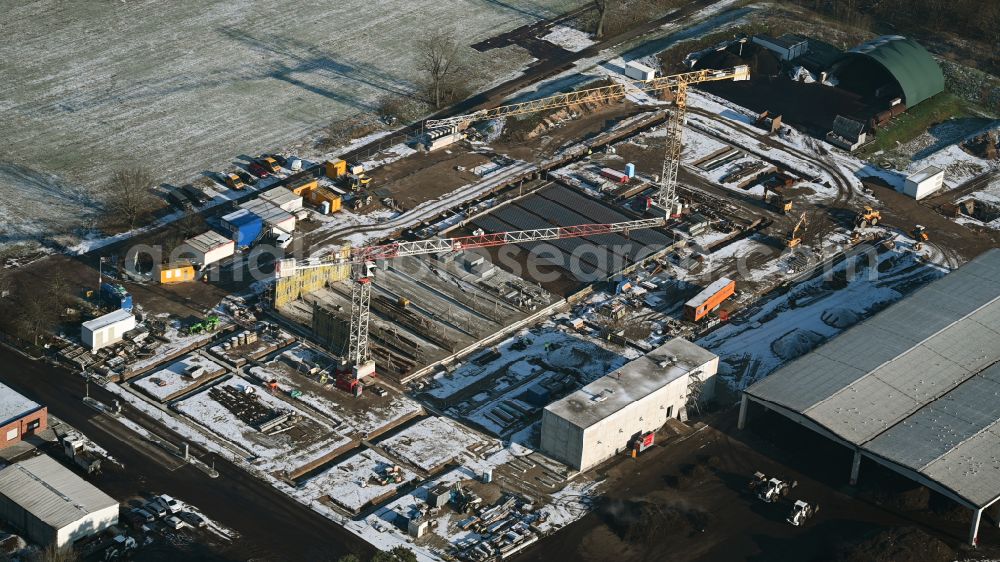 Mehrow from the bird's eye view: Extension - new building - construction site on the factory premises of RETERRA Service GmbH Kompostwerk Trappenfelde on street Am Walde in Mehrow in the state Brandenburg, Germany