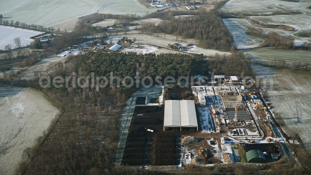 Aerial photograph Mehrow - Extension - new building - construction site on the factory premises of RETERRA Service GmbH Kompostwerk Trappenfelde on street Am Walde in Mehrow in the state Brandenburg, Germany