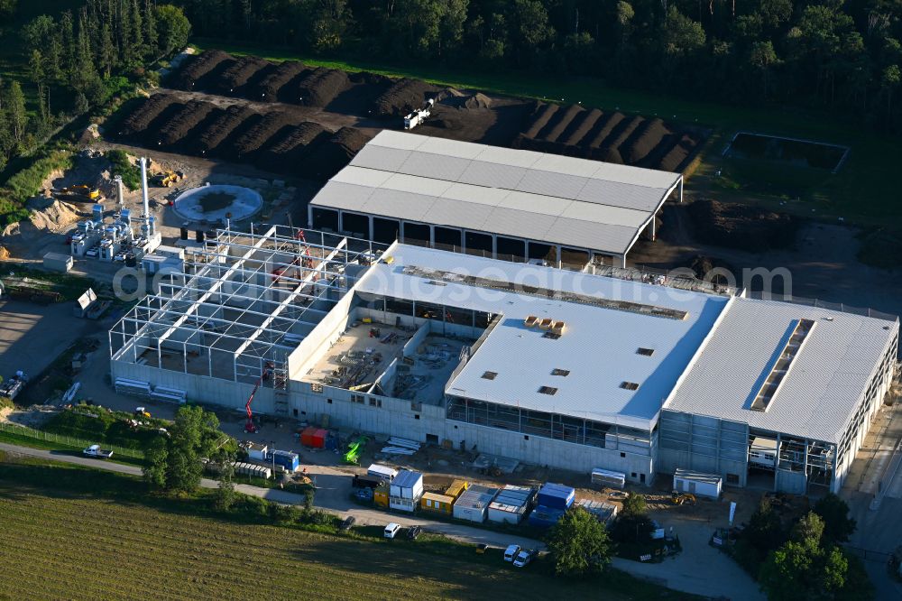Mehrow from above - Extension - new building - construction site on the factory premises of RETERRA Service GmbH Kompostwerk Trappenfelde on street Am Walde in Mehrow in the state Brandenburg, Germany