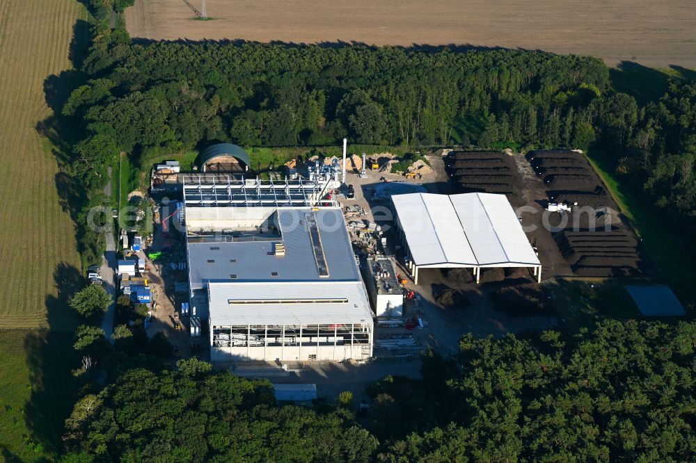 Aerial image Mehrow - Extension - new building - construction site on the factory premises of RETERRA Service GmbH Kompostwerk Trappenfelde on street Am Walde in Mehrow in the state Brandenburg, Germany