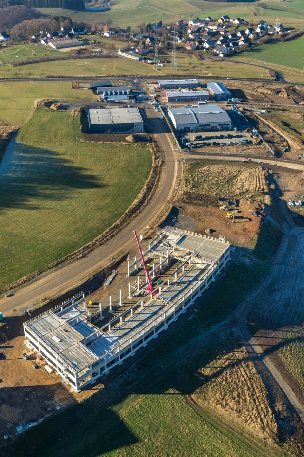 Rosmart from the bird's eye view: Extension - new building - construction site on the factory premises on Rosmarter Allee in Rosmart in the state North Rhine-Westphalia, Germany