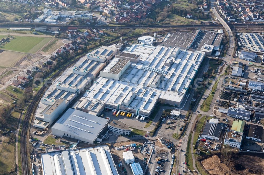 Aerial image Graben-Neudorf - Extension - new building - construction site on the factory premises of SEW-EURODRIVE GmbH & Co KG in Graben-Neudorf in the state Baden-Wurttemberg, Germany