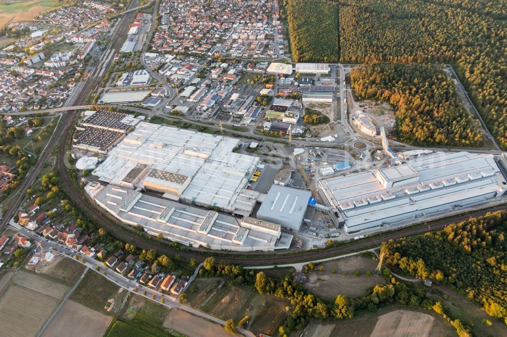 Graben-Neudorf from above - Extension - new building - construction site on the factory premises of SEW-EURODRIVE GmbH & Co KG in Graben-Neudorf in the state Baden-Wurttemberg, Germany