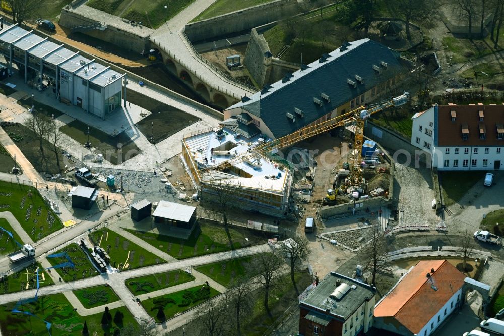 Erfurt from above - Extension building site for a building extension on Zitadelle am Petersberg Entree am egapark in the district Altstadt in Erfurt in the state Thuringia, Germany