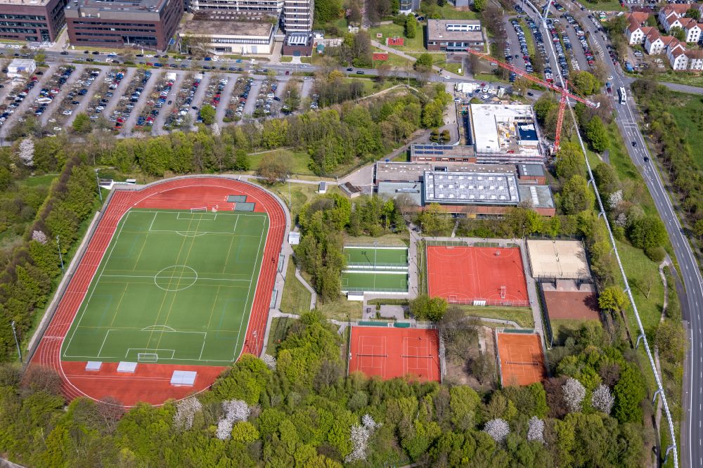 Aerial photograph Dortmund - Additional new construction site on the campus university building complex of the sports institute in the district of Barop in Dortmund in the Ruhr area in the state North Rhine-Westphalia, Germany