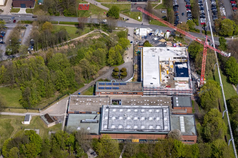 Dortmund from above - Additional new construction site on the campus university building complex of the sports institute in the district of Barop in Dortmund in the Ruhr area in the state North Rhine-Westphalia, Germany