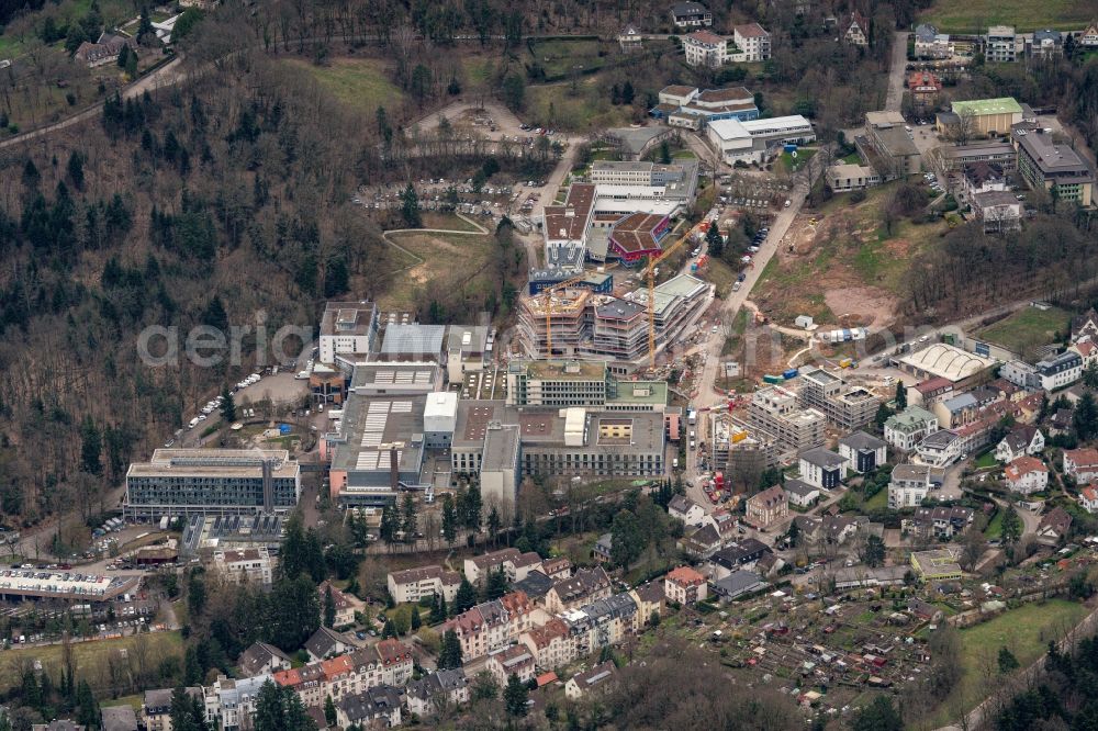 Baden-Baden from above - Expansion site on the building complex of the transmitter SWR - Suedwestrundfunk in Baden-Baden in the state Baden-Wuerttemberg, Germany