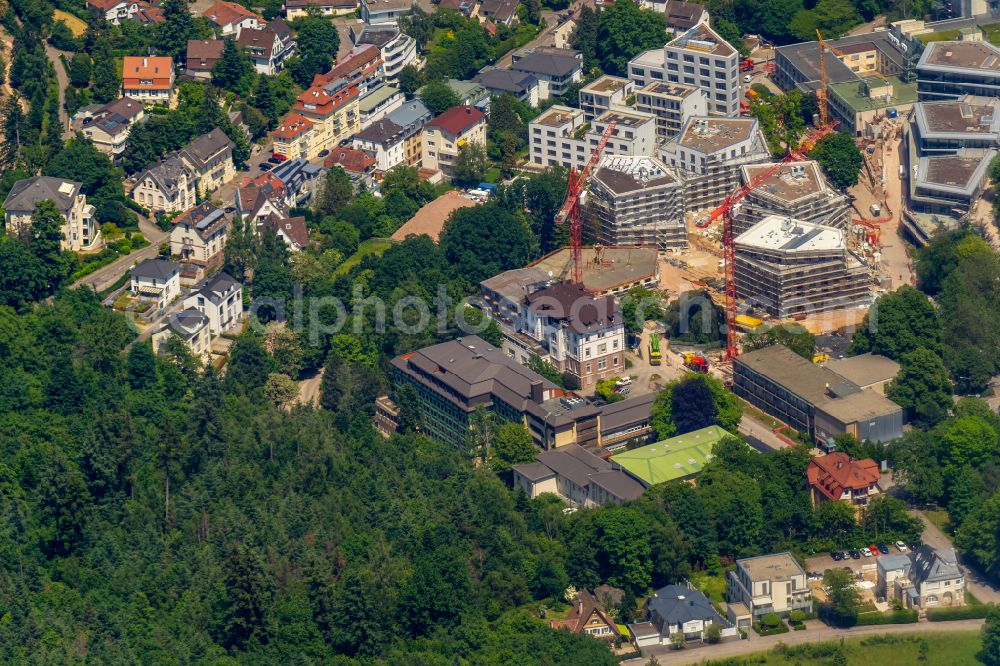 Baden-Baden from the bird's eye view: Expansion site on the building complex of the transmitter SWR - Suedwestrundfunk in Baden-Baden in the state Baden-Wuerttemberg, Germany
