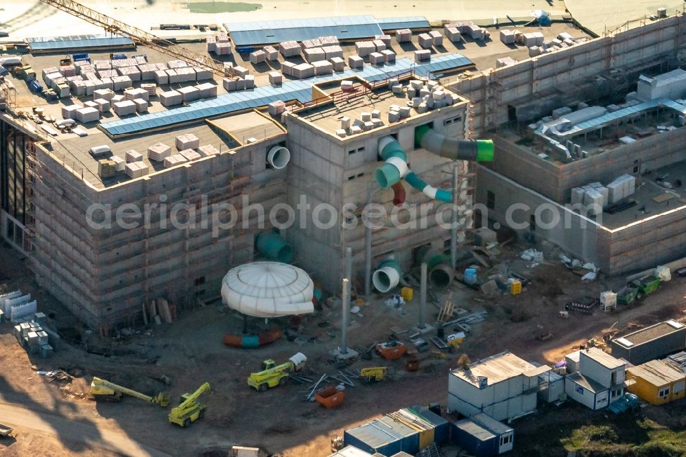 Aerial image Rust - Extension construction site at the factory premises on the grounds of the amusement park Europapark in Rust in the state of Baden-Wuerttemberg, Germany