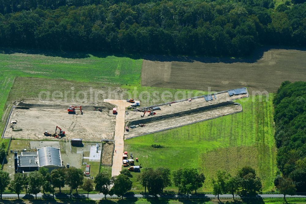 Aerial photograph Blumberg - LNG Construction site on building and production halls on the premises of BALANCE EnviTec Bio-LNG GmbH & Co. KG on street Birkholzer Strasse in Blumberg in the state Brandenburg, Germany