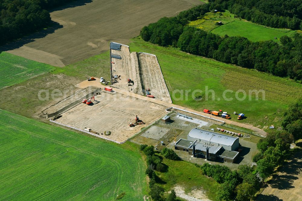 Blumberg from the bird's eye view: LNG Construction site on building and production halls on the premises of BALANCE EnviTec Bio-LNG GmbH & Co. KG on street Birkholzer Strasse in Blumberg in the state Brandenburg, Germany