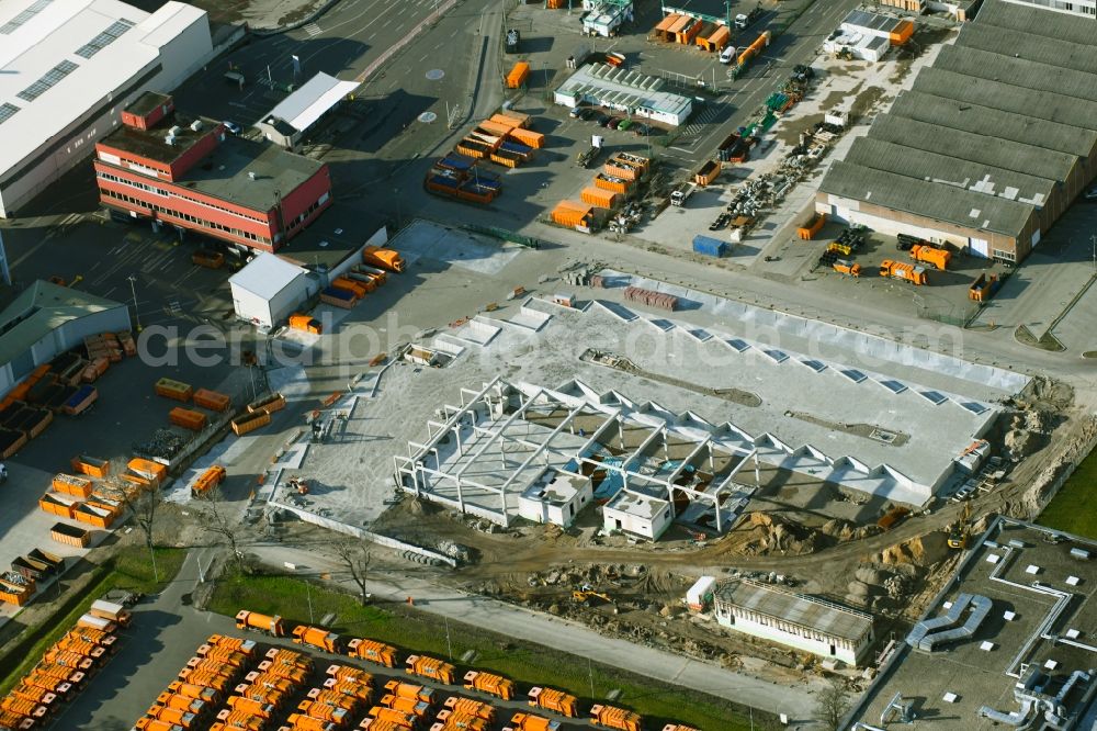 Berlin from above - Construction site on building and production halls on the premises of Berliner Stadtreinigungsbetriebe on Gradestrasse in the district Britz in Berlin, Germany