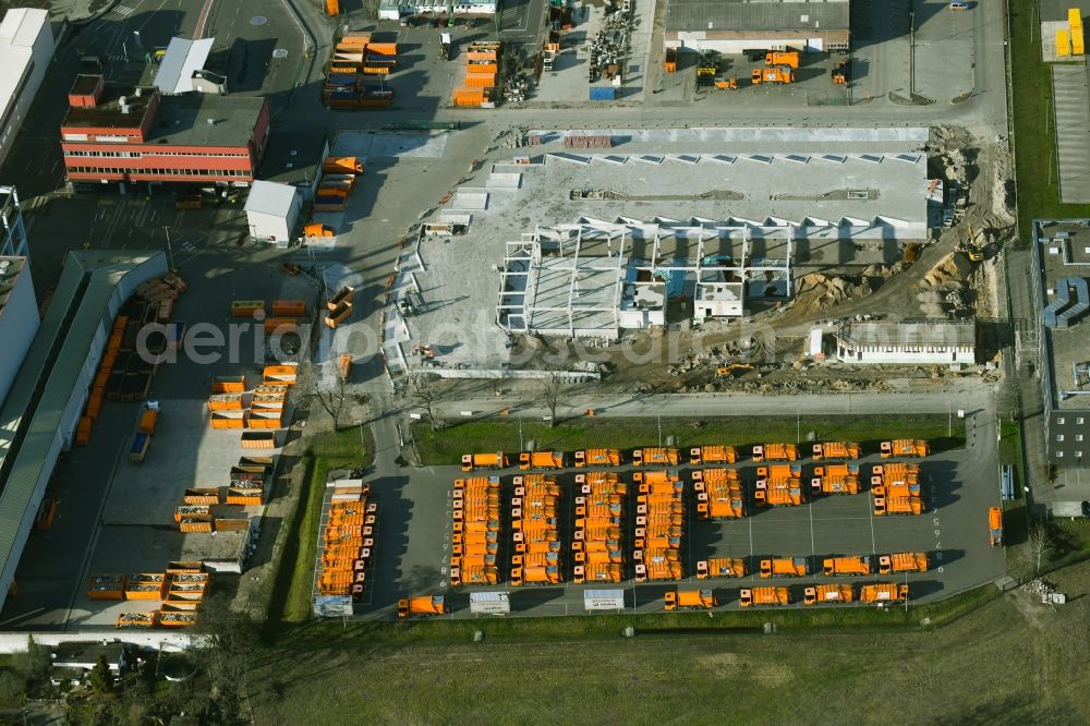 Aerial image Berlin - Construction site on building and production halls on the premises of Berliner Stadtreinigungsbetriebe on Gradestrasse in the district Britz in Berlin, Germany