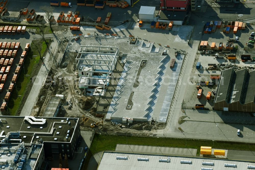 Aerial photograph Berlin - Construction site on building and production halls on the premises of Berliner Stadtreinigungsbetriebe on Gradestrasse in the district Britz in Berlin, Germany