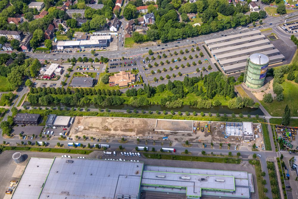 Herne from the bird's eye view: Construction site on building and production halls on the premises of BRR - Baumaschinen Rhein-Ruhr GmbH on street Lindenallee in Herne at Ruhrgebiet in the state North Rhine-Westphalia, Germany