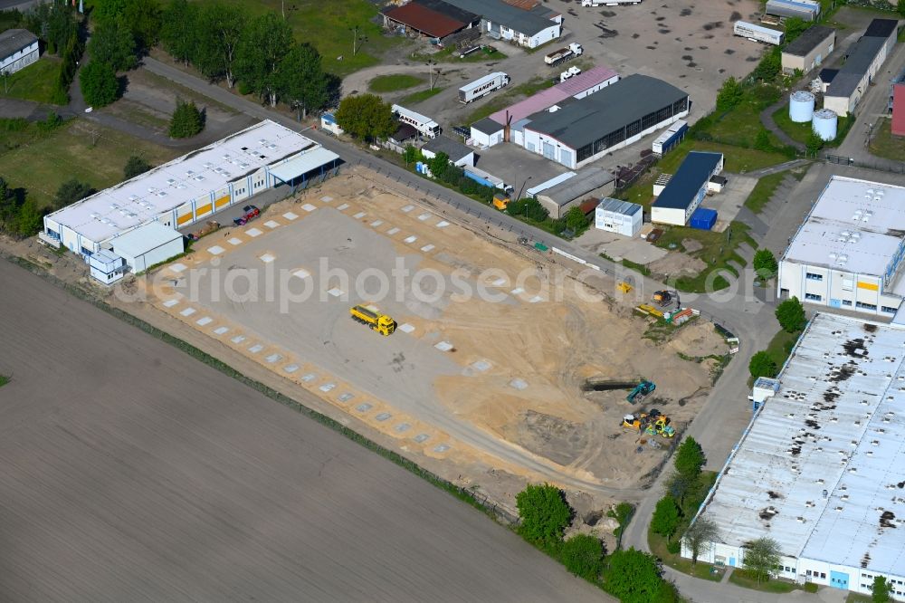 Zehdenick from above - Construction site on building and production halls on the premises Diehl Advanced Mobility GmbH in Zehdenick in the state Brandenburg, Germany