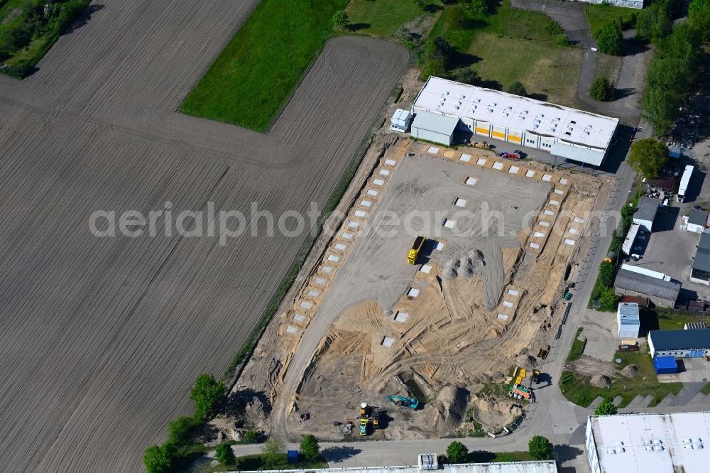 Zehdenick from the bird's eye view: Construction site on building and production halls on the premises Diehl Advanced Mobility GmbH in Zehdenick in the state Brandenburg, Germany
