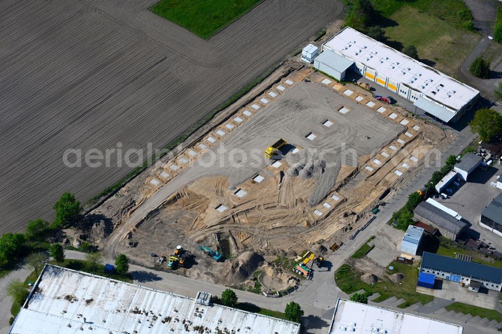 Aerial image Zehdenick - Construction site on building and production halls on the premises Diehl Advanced Mobility GmbH in Zehdenick in the state Brandenburg, Germany