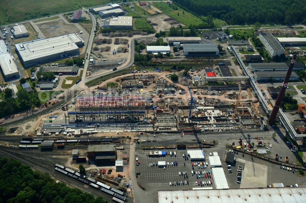Aerial image Ilsenburg (Harz) - Construction site on building and production halls on the premises of Ilsenburger Grobblech GmbH in Ilsenburg (Harz) in the state Saxony-Anhalt, Germany