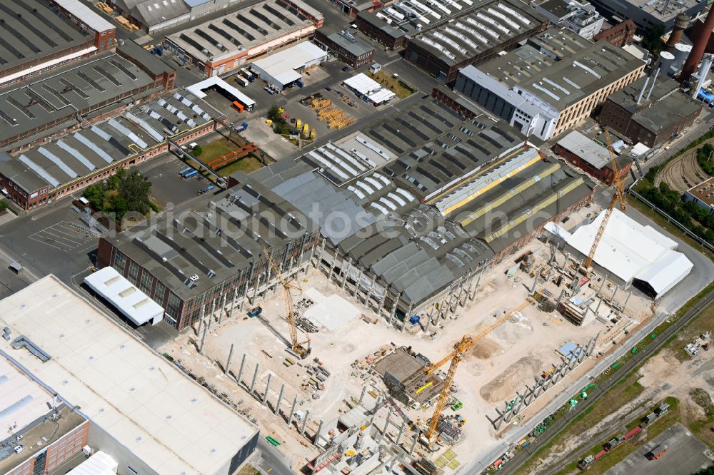 Nürnberg from above - Construction site on building and production halls on the premises MAN Truck & Bus - factory in Nuremberg in the state Bavaria, Germany