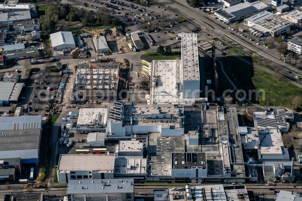 Aerial image Freiburg im Breisgau - Construction site on building and production halls on the premises of Pfizer Manufacturing Deutschland GmbH in Freiburg im Breisgau in the state Baden-Wurttemberg, Germany