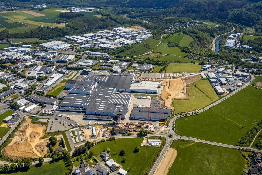 Aerial image Attendorn - Construction site on building and production halls on the premises of Viega factoryes in Attendorn in the state North Rhine-Westphalia, Germany