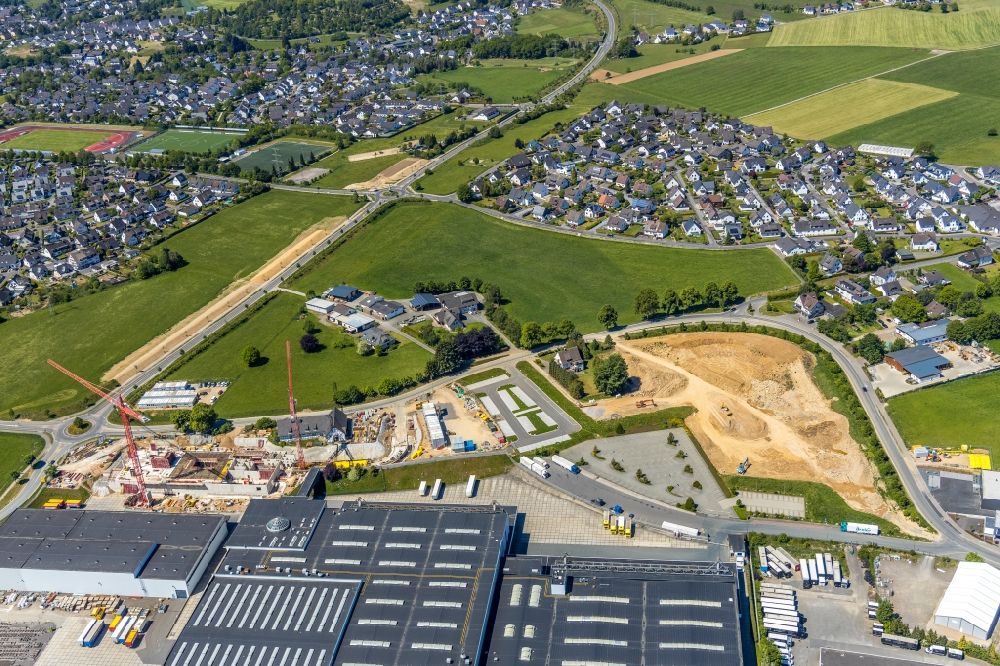 Aerial image Attendorn - Construction site on building and production halls on the premises of Viega factoryes in Attendorn in the state North Rhine-Westphalia, Germany