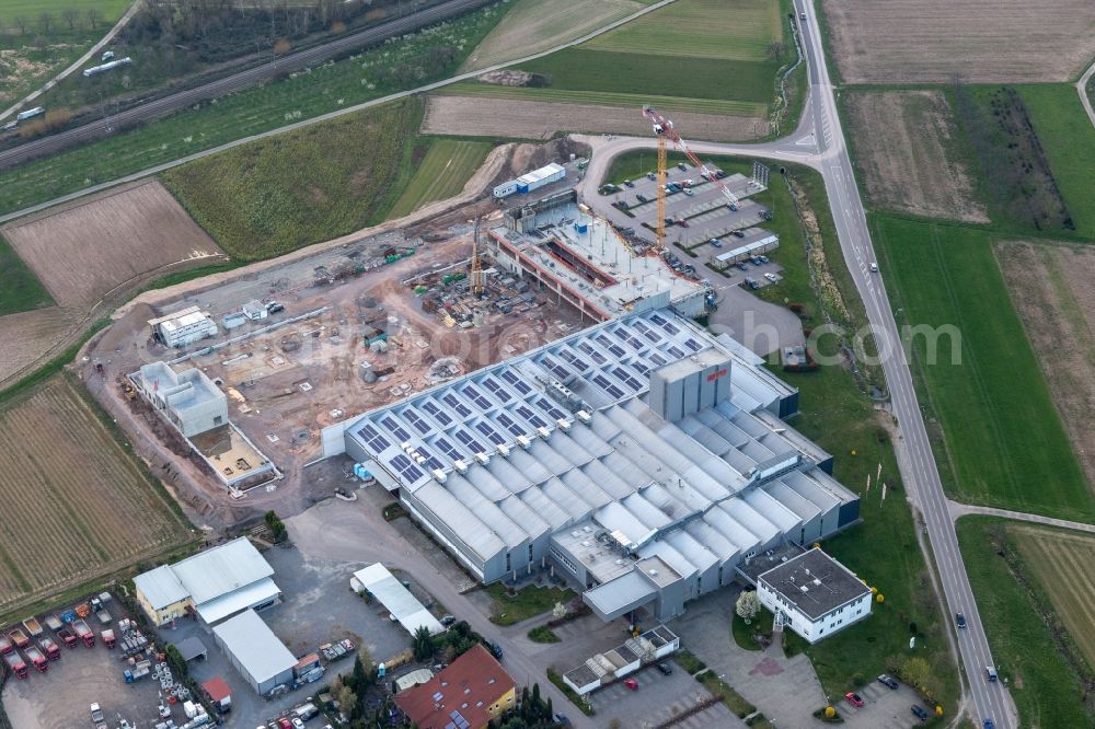 Aerial photograph Ohlsbach - Construction site on building and production halls on the premises of WTO GmbH in Ohlsbach in the state Baden-Wuerttemberg, Germany