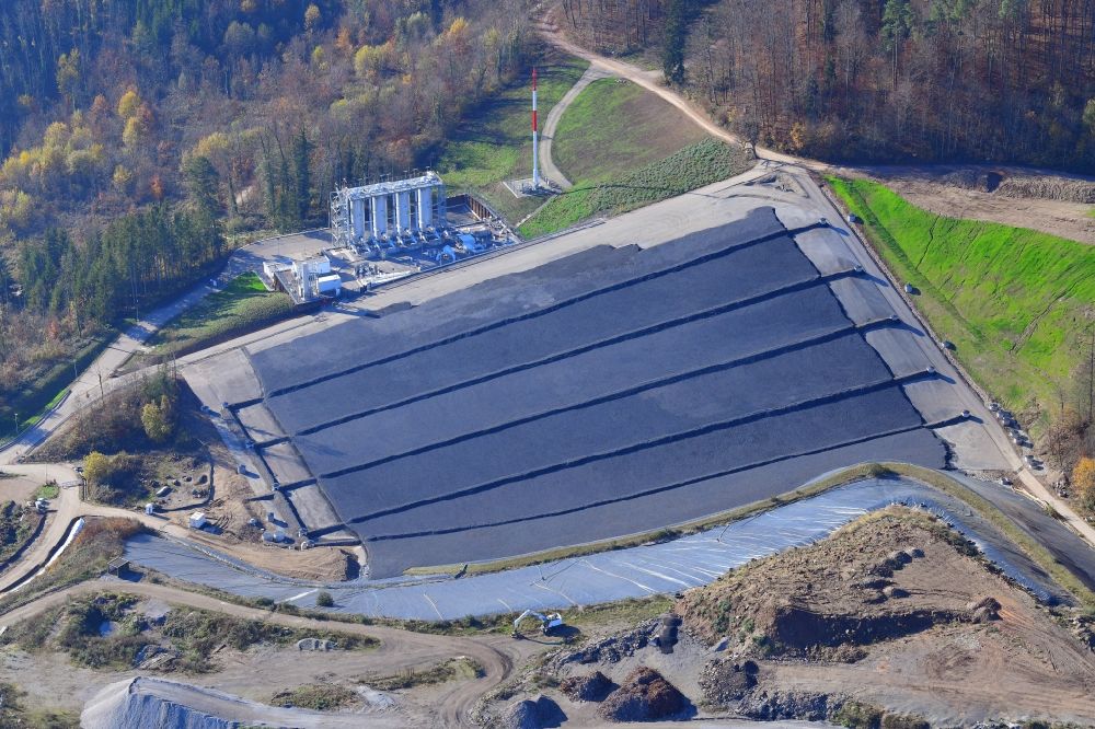 Aerial photograph Wehr - Site of heaped landfill Lachengraben with construction works and cleared area to expand the storage site in Wehr in the state Baden-Wurttemberg