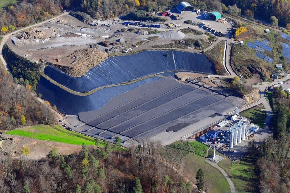 Aerial image Wehr - Site of heaped landfill Lachengraben with construction works and cleared area to expand the storage site in Wehr in the state Baden-Wurttemberg