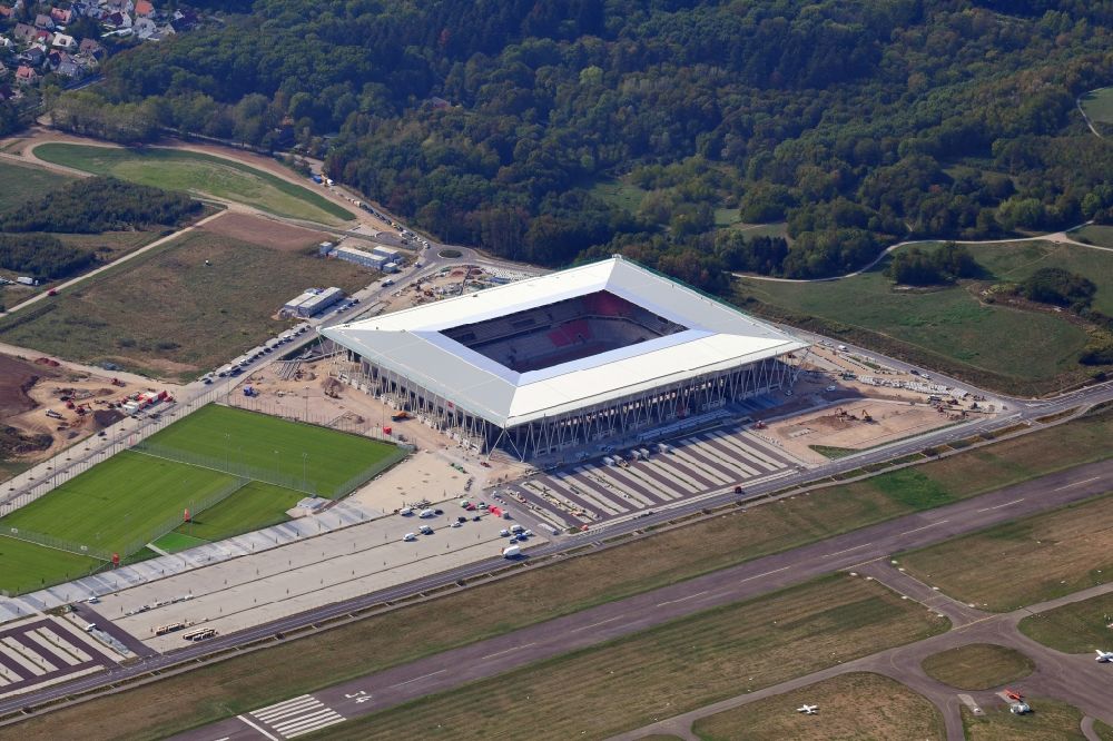 Aerial image Freiburg im Breisgau - Ssports ground of the stadium SC-Stadion of Stadion Freiburg Objekttraeger GmbH & Co. KG (SFG) in the district Bruehl in Freiburg im Breisgau in the state Baden-Wurttemberg, Germany