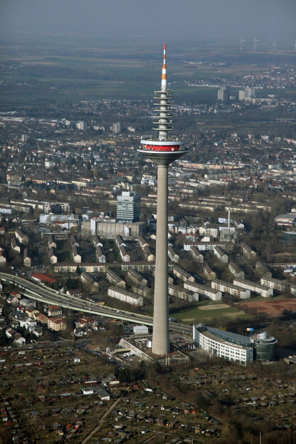 Frankfurt am Main from above - The Europe Tower in Frankfurt am Main, Bockenheim in Hesse is usually referred to as a television tower