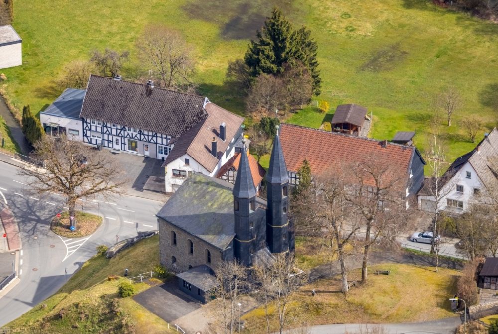 Aerial photograph Banfe - Church building in Banfe on Siegerland in the state North Rhine-Westphalia, Germany