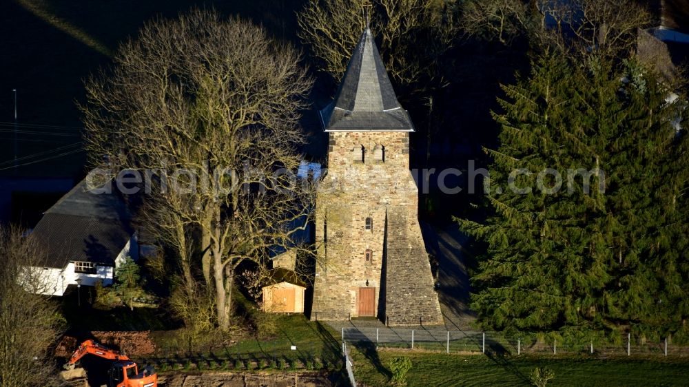 Aerial photograph Kircheib - Romanesque, Protestant parish church in Kircheib in the state Rhineland-Palatinate, Germany