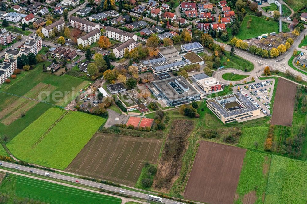 Gengenbach from above - Campus building of the University of Applied Sciences Hochschule Offenburg Bildungscampus on street Brueckenhaeuserstrasse in Gengenbach in the state Baden-Wuerttemberg, Germany