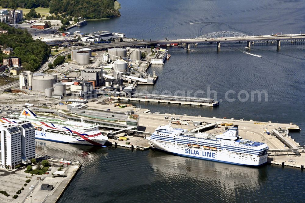 Stockholm from above - Ferry port facilities Tallink Silja on the seashore in Stockholm in Stockholms laen, Sweden