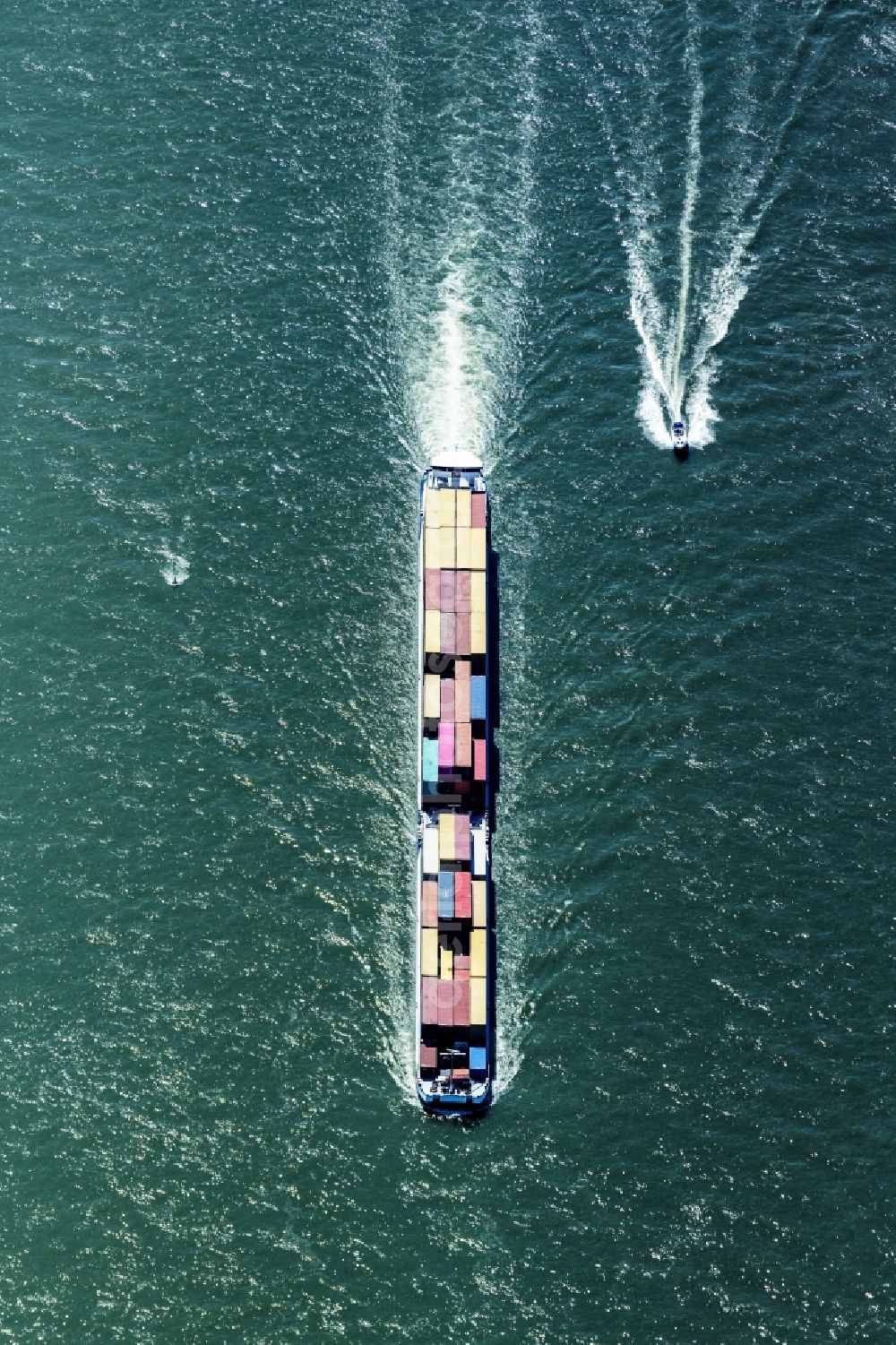 Aerial image Oestrich-Winkel - Sailing container ship on Rhein in Oestrich-Winkel in the state Hesse, Germany