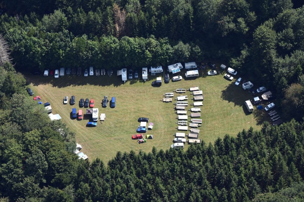 Aerial image Albbruck - Paddock of the race event and international autocross race in the sandpit in the district Schachen in Albbruck in the state Baden-Wurttemberg, Germany
