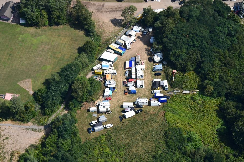 Albbruck from above - Paddock of the race event and international autocross race in the sandpit in the district Schachen in Albbruck in the state Baden-Wurttemberg, Germany