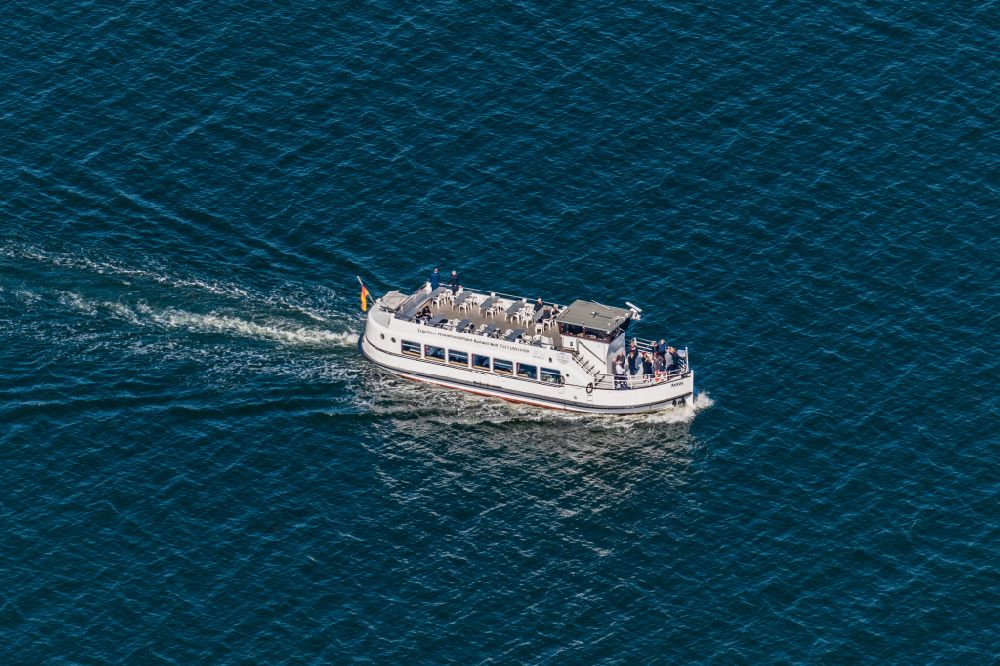 Aerial image Mönchgut - Passenger ship MS Astor on the backwaters in Peenemuende on the island of Usedom in the state Mecklenburg - Western Pomerania, Germany