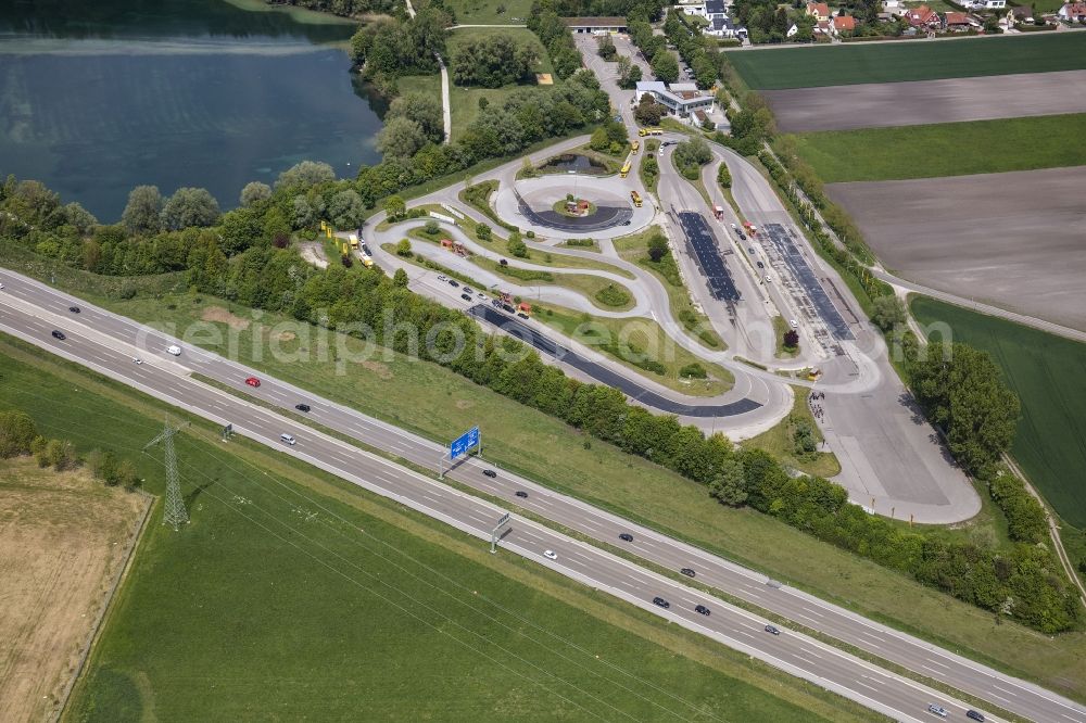 Aerial photograph Augsburg - Driving Safety Training to improve road safety in motor vehicles ADAC Fahrsicherheitszentrum Suedbayern in the district Hammerschmiede in Augsburg in the state Bavaria, Germany