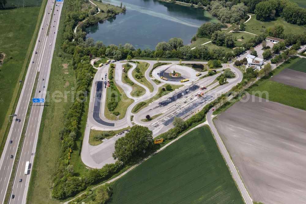 Augsburg from above - Driving Safety Training to improve road safety in motor vehicles ADAC Fahrsicherheitszentrum Suedbayern in the district Hammerschmiede in Augsburg in the state Bavaria, Germany