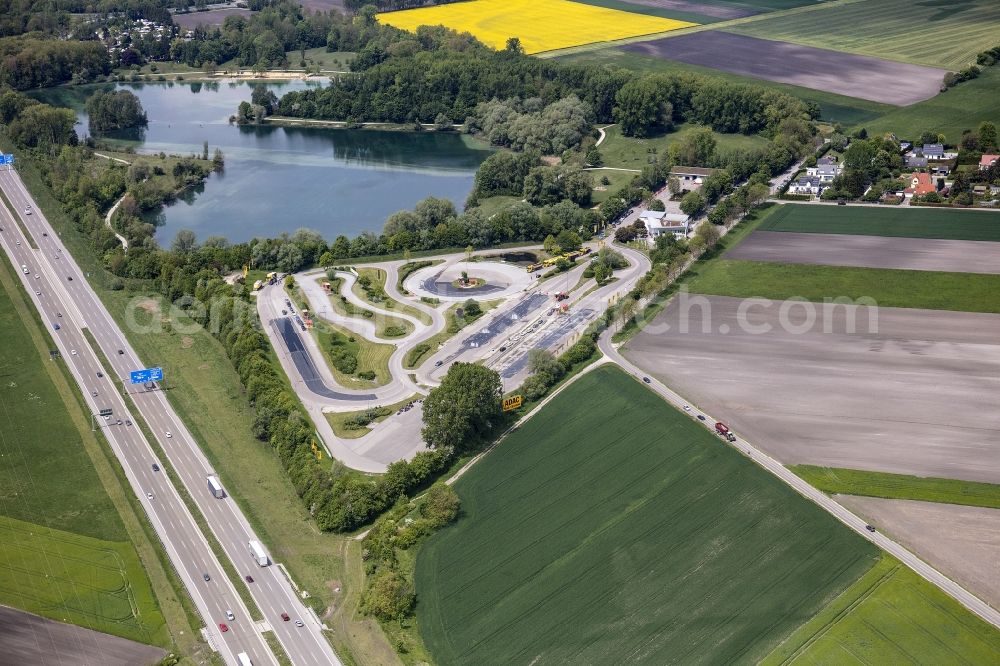 Augsburg from above - Driving Safety Training to improve road safety in motor vehicles ADAC Fahrsicherheitszentrum Suedbayern in the district Hammerschmiede in Augsburg in the state Bavaria, Germany