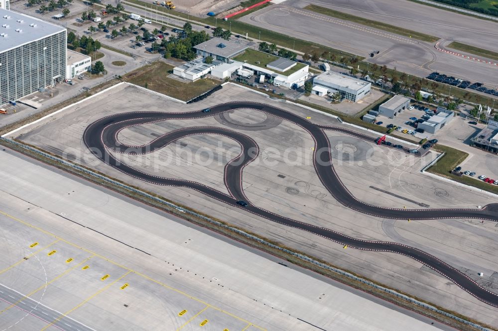 München from the bird's eye view: Driving Safety Training to improve road safety in motor vehicles von Audi on Flughafen in Munich in the state Bavaria, Germany