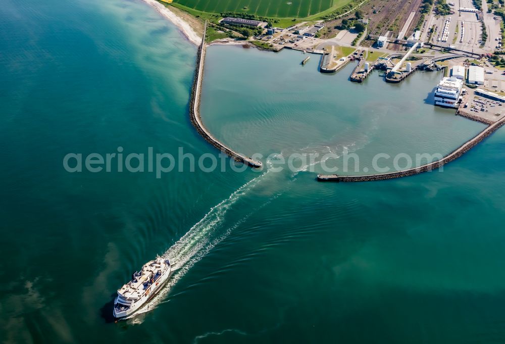 Fehmarn from above - Journey of the ferry ship PRINS RICHARD from Germany to Denmark in Fehmarn in the state Schleswig-Holstein, Germany