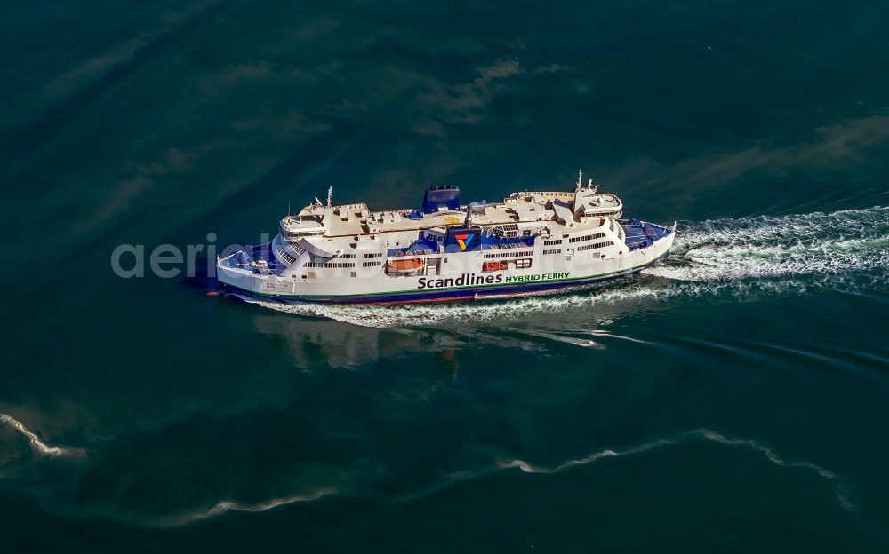 Aerial image Fehmarn - Journey of the ferry ship PRINS RICHARD from Germany to Denmark in Fehmarn in the state Schleswig-Holstein, Germany