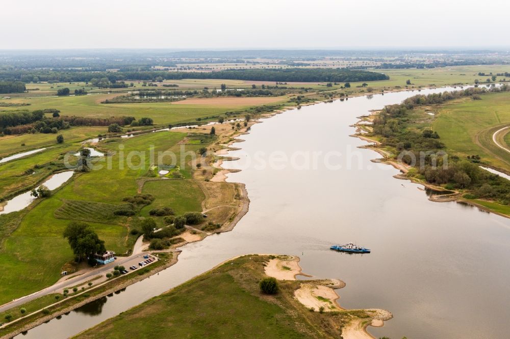 Aerial photograph Bleckede - Ride a ferry ship crossing the river Elbe in Bleckede in the state Lower Saxony, Germany