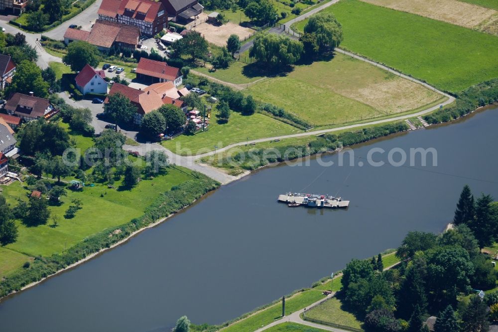 Hann. Münden from the bird's eye view: Ride a ferry ship over river Weser in Hann. Muenden in the state Lower Saxony